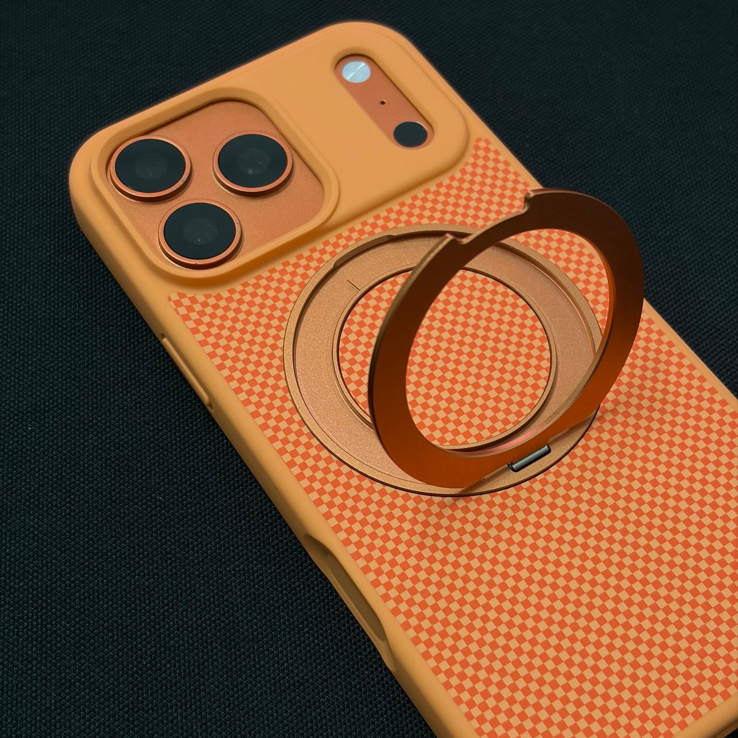Premium Orange Checkerboard 360° Rotating Magnetic Stand Case