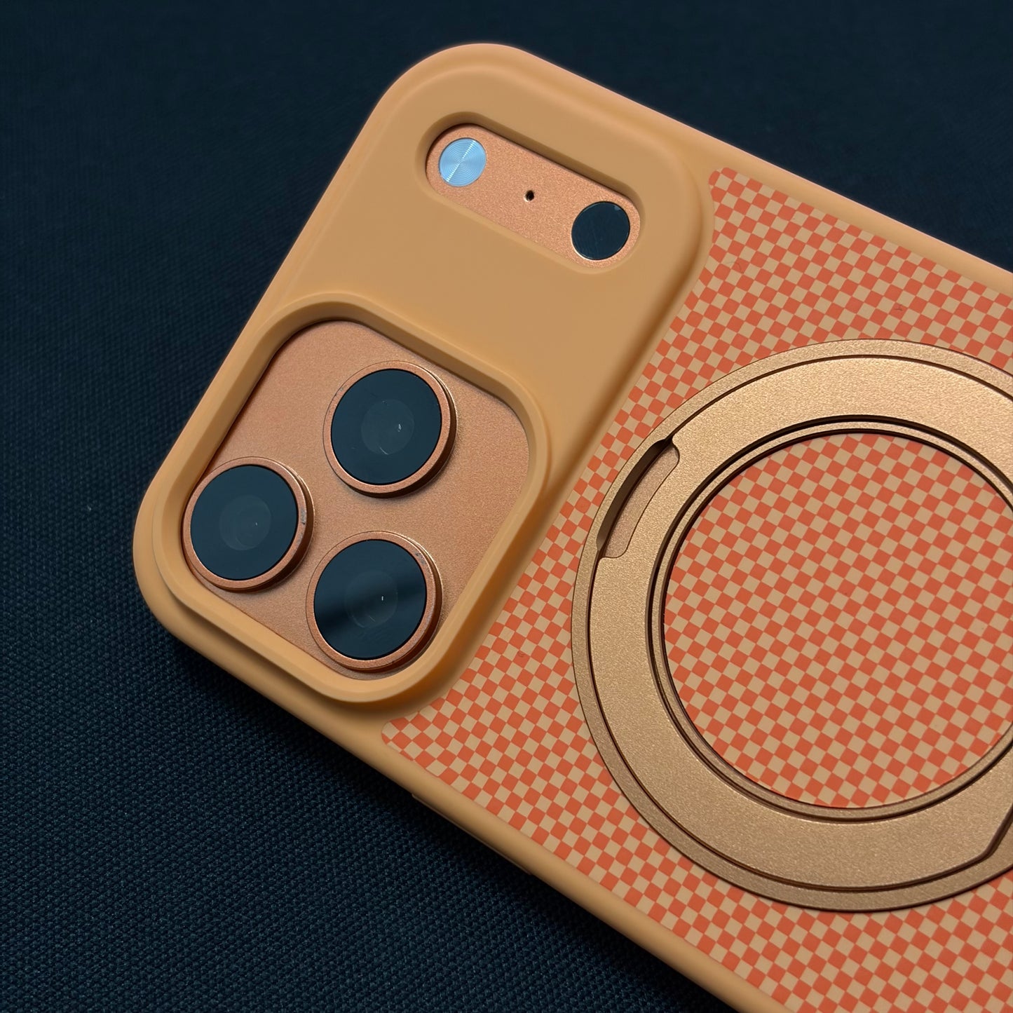 Premium Orange Checkerboard 360° Rotating Magnetic Stand Case