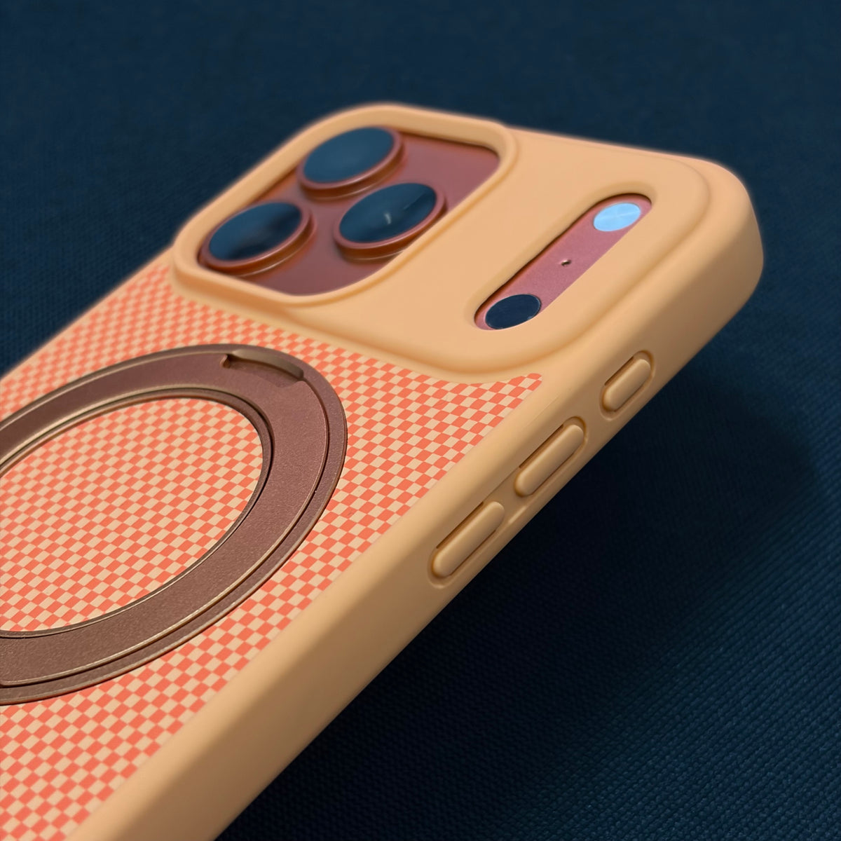 Premium Orange Checkerboard 360° Rotating Magnetic Stand Case
