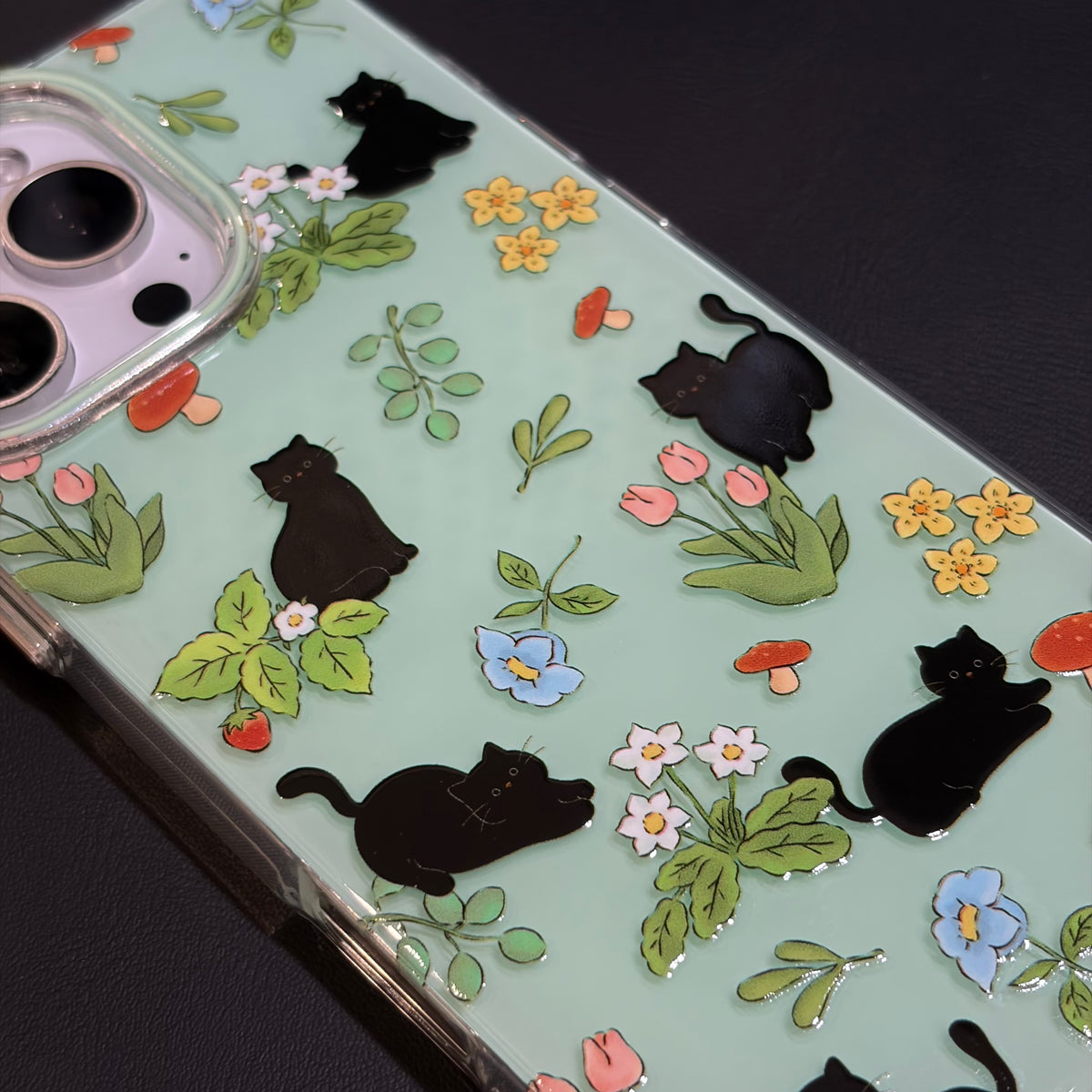 OXYGEN DOG BLACK CAT FLORAL JELLY CASE-GREEN