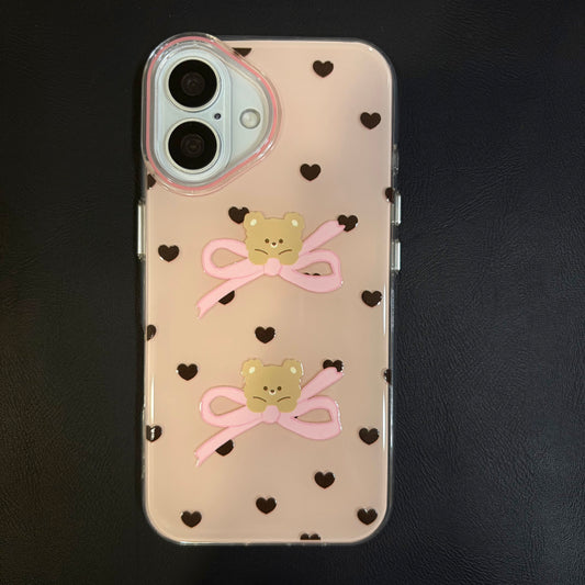 OXYGEN DOG BOW BEAR JELLY CASE-PINK