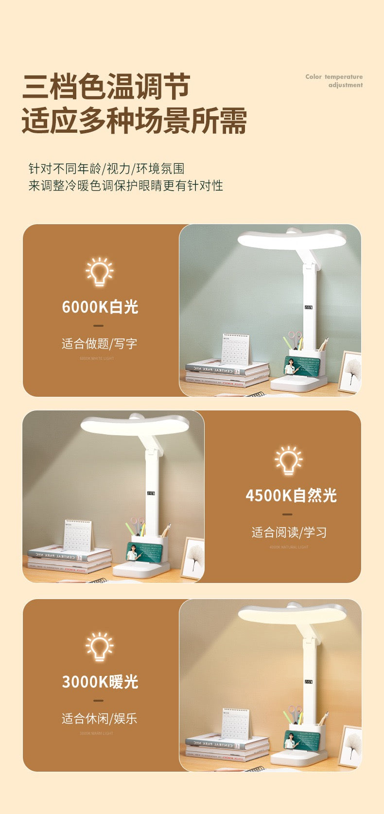Full Spectrum LED Desk Lamp – Eye Protection, 3 Light Modes & Rechargeable